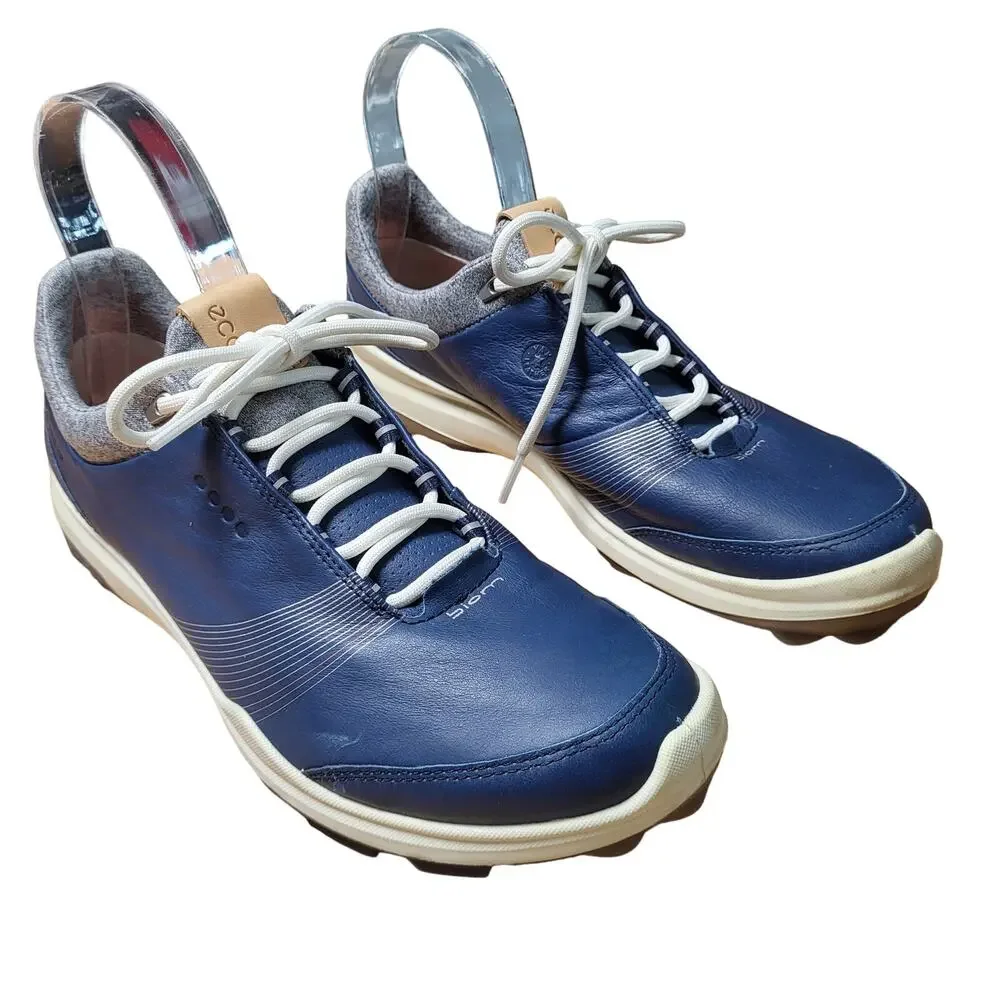 Ecco Biom Gore Tex Blue Leather Lace Up Golf Shoes Women's Size 9 Extra Width